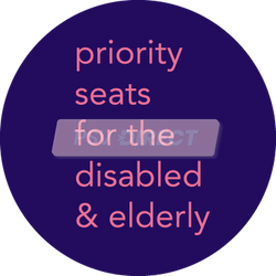 PDP00142-Priority Seats For The Disabled & Elderly Sticker, Pink Text on Purple Background, 133 x 133mm-PSV Parts Direct