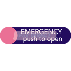 PDP01392-Emergency Push To Open Sticker, White Text on Purple Background, 248 x 61mm-PSV Parts Direct