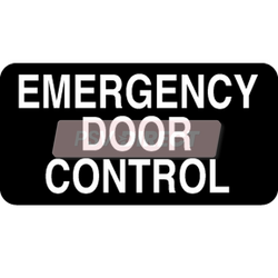PDP01394-Emergency Door Control Sticker, White Text on Black Background, 102 x 52mm-PSV Parts Direct
