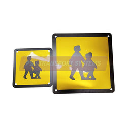 PDP14518-School Bus Signs, 400 x 400mm and 250 x 250mm. Black Symbol on Yellow Background