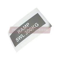 PDP20394-Ramp SWL 300KG' Sticker. White Text on Black Background with White Border