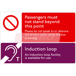 PDP00140-Passengers Must Not Stand Beyond This Point / Induction Loop Sticker, White Text on Red Background / White Text on Purple Background, 193 x 133mm-PSV Parts Direct