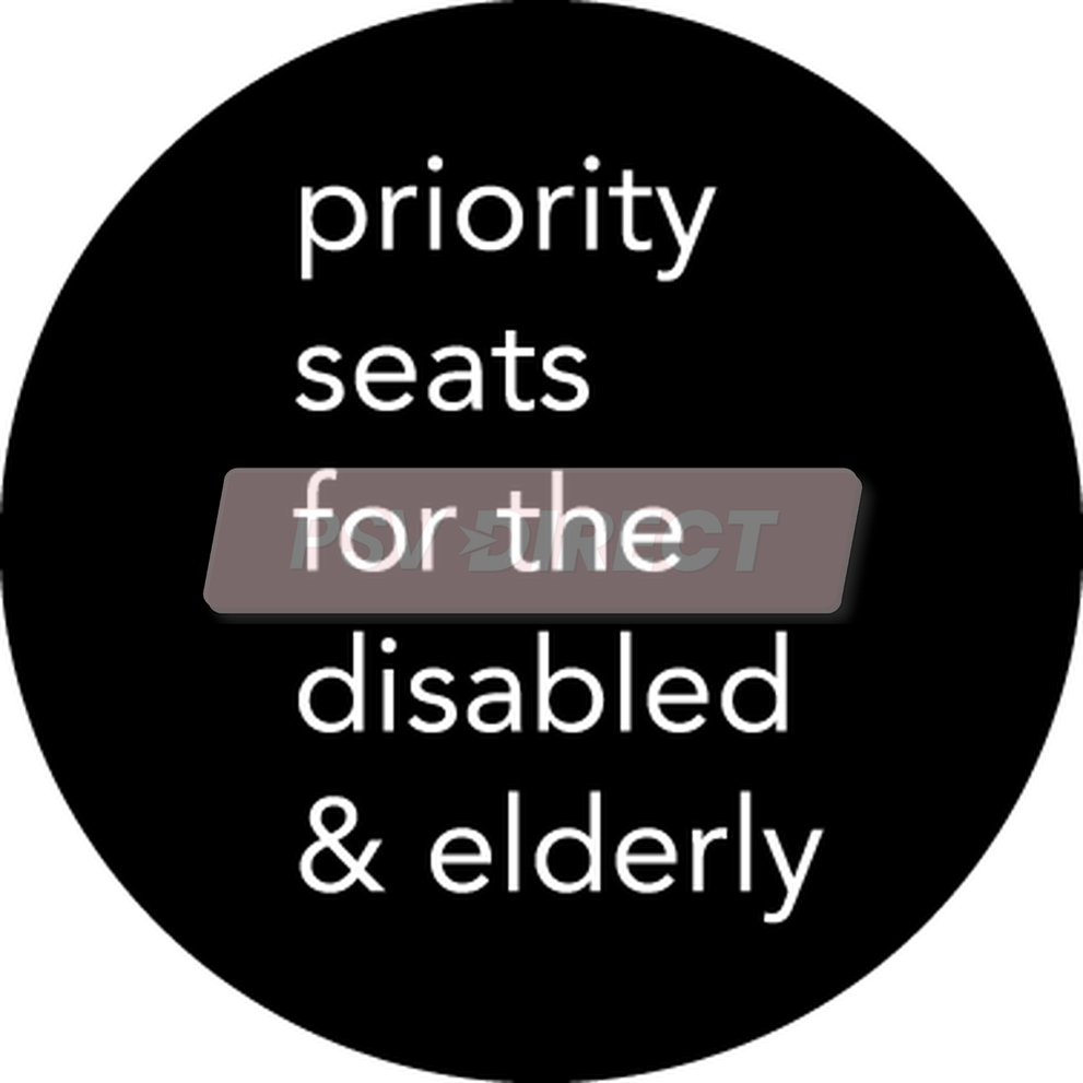 Priority Seats For The Disabled & Elderly Sticker, White Text on Black ...