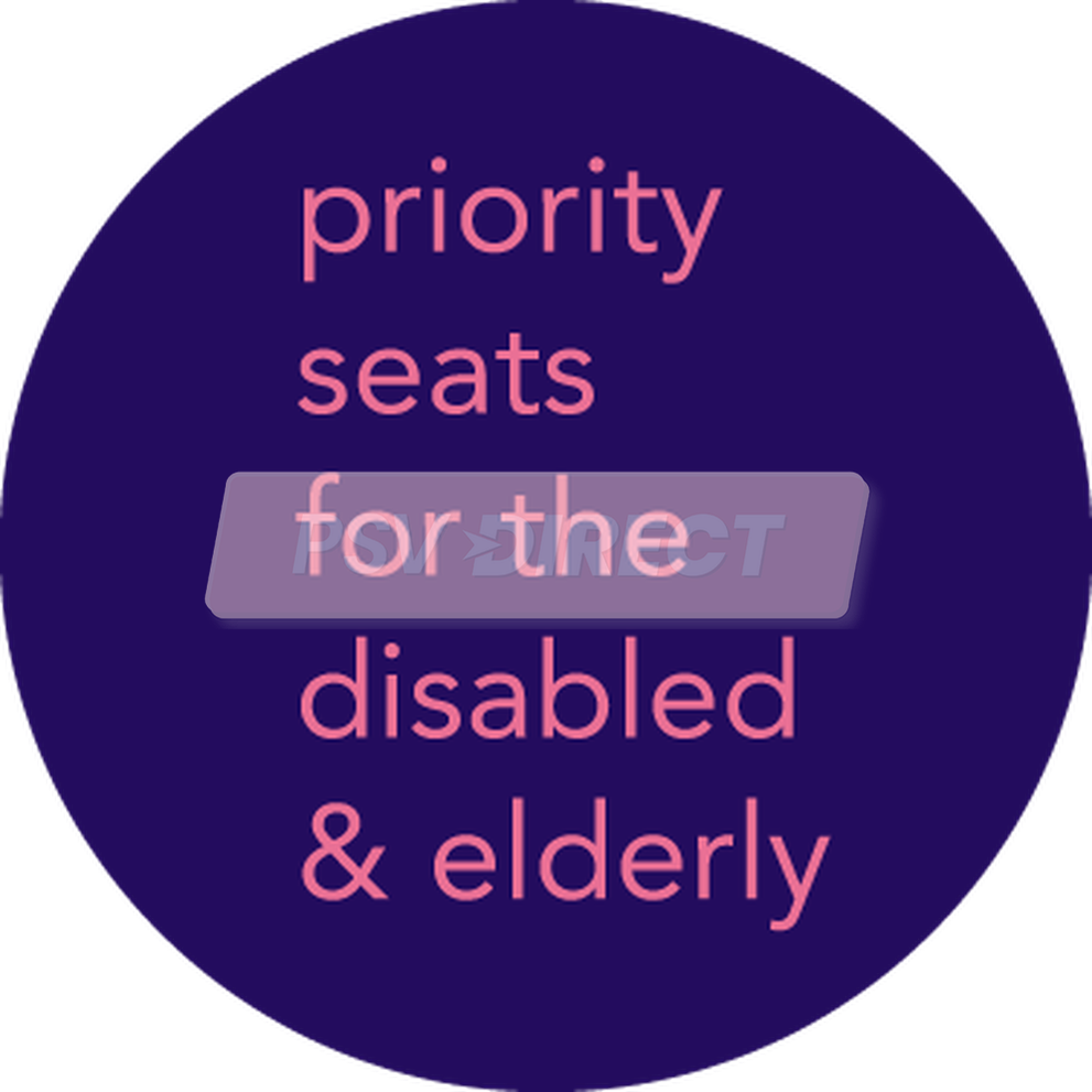 Priority Seats For The Disabled & Elderly Sticker, Pink Text on Purple ...