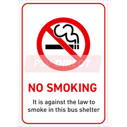PDP00143-No Smoking, It Is Against The Law To Smoke In This Bus Shelter Sticker, Red/Black Text on White Background, 147 x 210mm-PSV Parts Direct