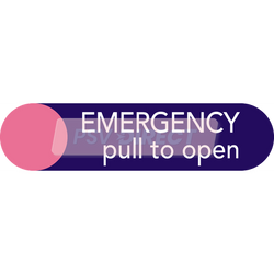 PDP01391-Emergency Pull To Open Sticker, White Text on Purple Background, 248 x 61mm-PSV Parts Direct