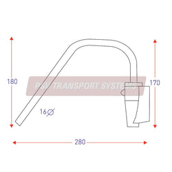 PDP15475-16mm Mirror Arm, 180mm Drop, 280mm Extend