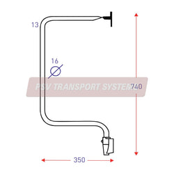 PDP15478-16mm Mirror Arm, 740mm Drop, 350mm Extend