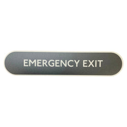 PDP15839-Emergency Exit Heavy duty Encapsulated Label. White Text on Black Background