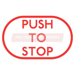 PDP20819-Push To Stop Sticker, Red Text on White Background, 64mm Height