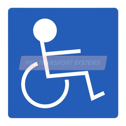 PDP20840-Man In Wheel Chair Right Facing Sticker, White Wheelchair Symbol on Blue Background, 150mm Height