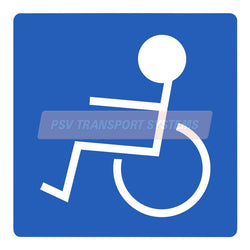 PDP20841-Man In Wheel Chair Left Facing Sticker, White Wheelchair Symbol on Blue Background, 150mm Height