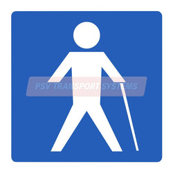 PDP20842-Walking Stick Sticker, White Walking Stick Symbol on Blue Background, 150mm Height