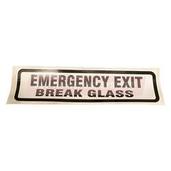 PDP21903-Emergency Exit Break Glass Sticker. Black Text on White Background