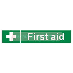 PDP22377-First Aid Sticker. White Text/Symbol on Green Background
