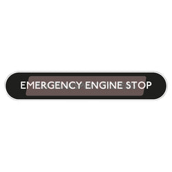 PDP22587-Emergency Engine Stop Sticker. White Text on Black Background